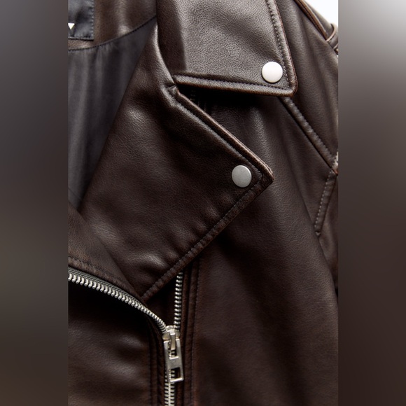 ZARA WASHED FAUX LEATHER OVERSIZED BIKER JACKET - Picture 12 of 14